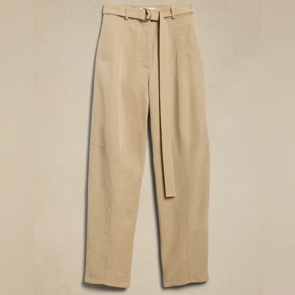 Women's High-Rise Wide-Leg Linen Blend Pants in Beige Womens Size 20